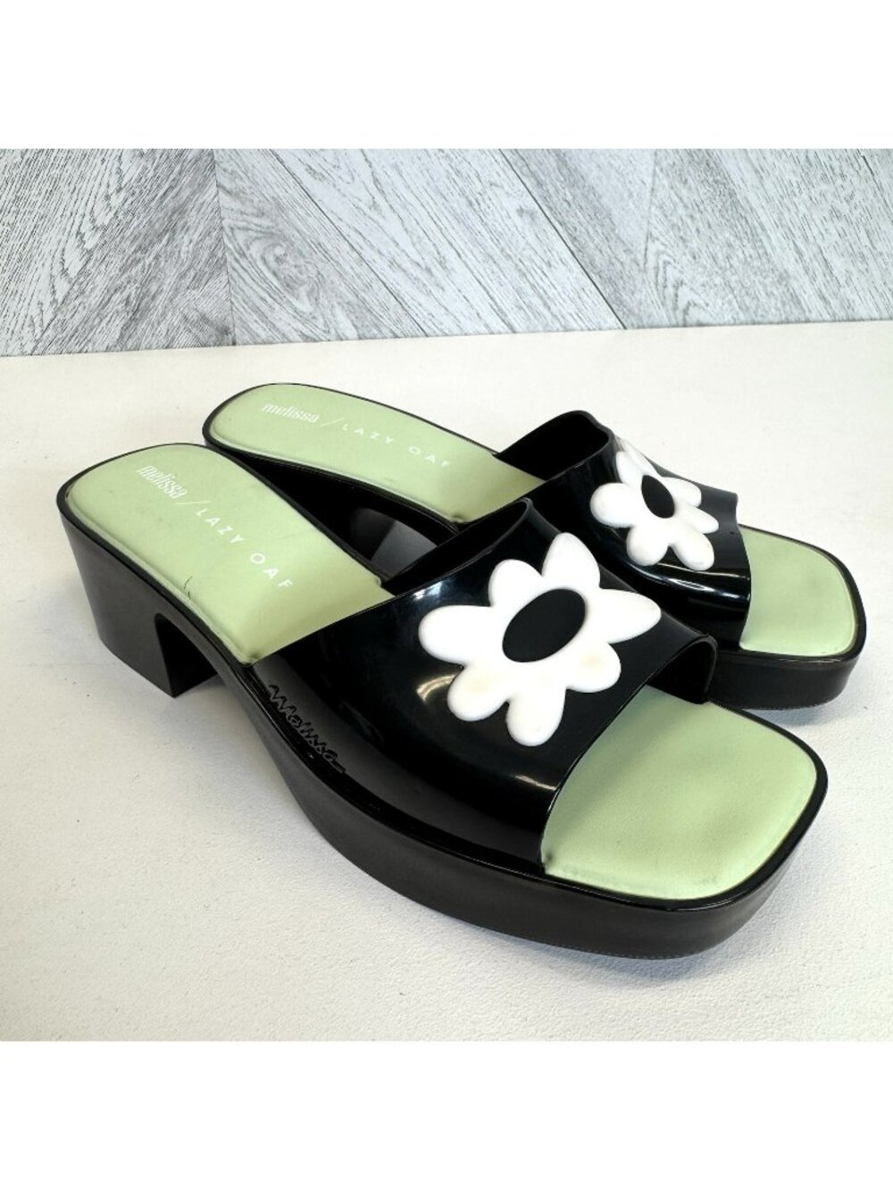 Melissa X Lazy Oaf Slip On Platform Heels Shoes Womens Size 10 Black Flower Y2K